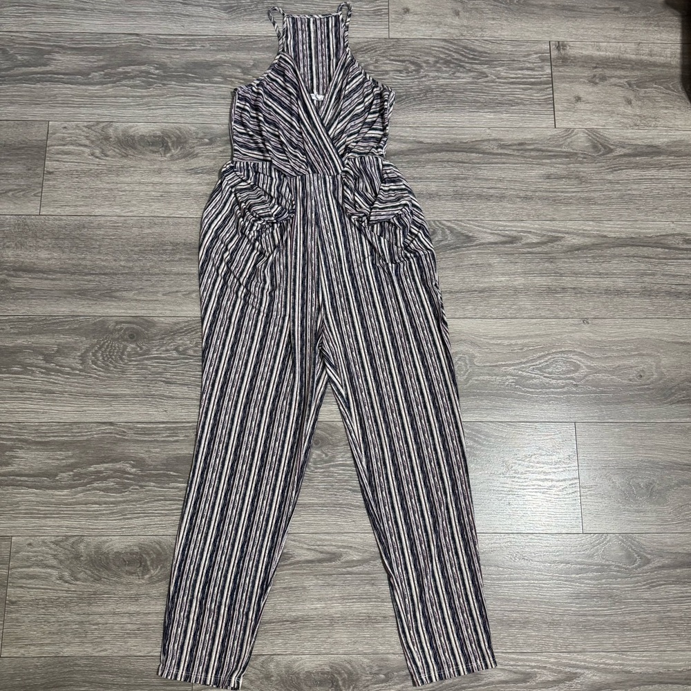 BCBGeneration Women Multicolored Striped Sleeveless Stretchy V-Neck Jumpsuit XS